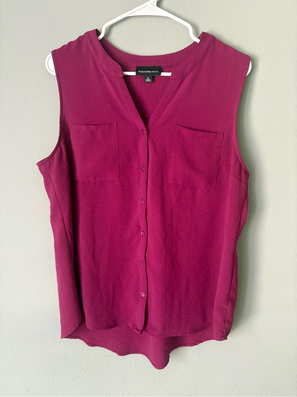 Fortune Ivy Stitch Fix Womens XL Berry Magenta Sleeveless Button-Down Blouse Top
